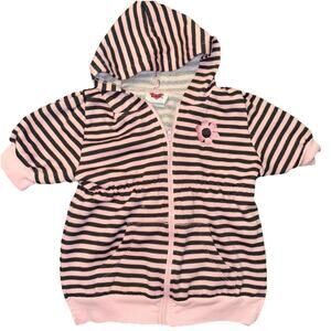 Little Lass Girls Pink /Black Striped Zip Up Hoodie Sweatshirt Sz 9-12 Months